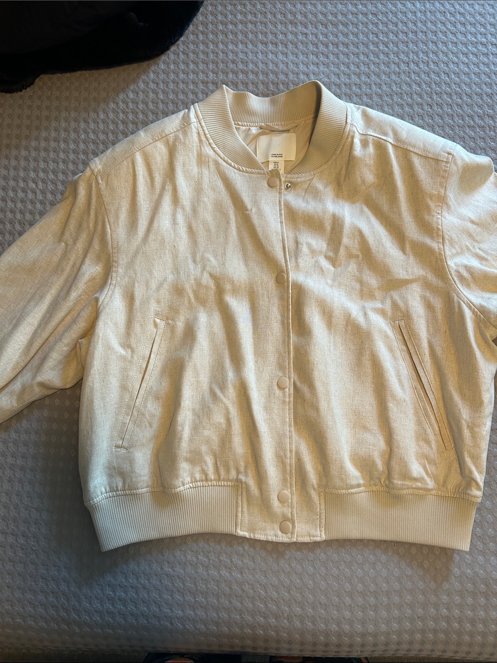 Light Cream Women's Linen Blend Bomber Jacket